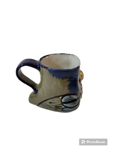 Taza de búho de cerámica vintage 3D interior agrietada LEER azul amarillo - Imagen 2 de 9