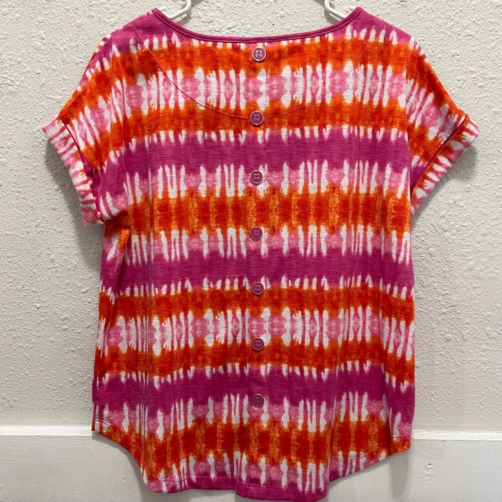 Multiples Orange and Magenta Button Back Detail T… - image 4