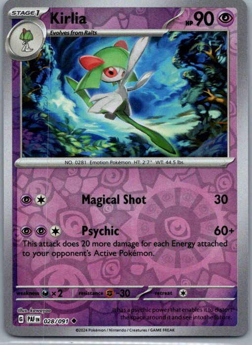 Kirlia SV: Paldean Fates 028/091 Near Mint NM Reverse Holo