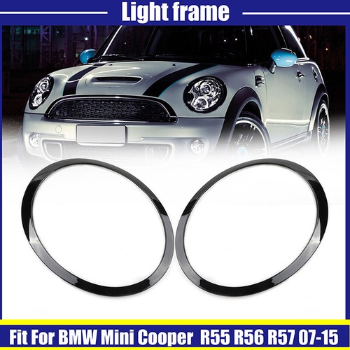 Cubierta de anillo de borde de bisel de faro negro 2x para Mini Cooper R55 R56 R57 2007-2015 - Imagen 3 de 9