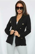 Neu Damen Gold Knopf Stretch Militärstil doppelreihig Blazer Jacke UK