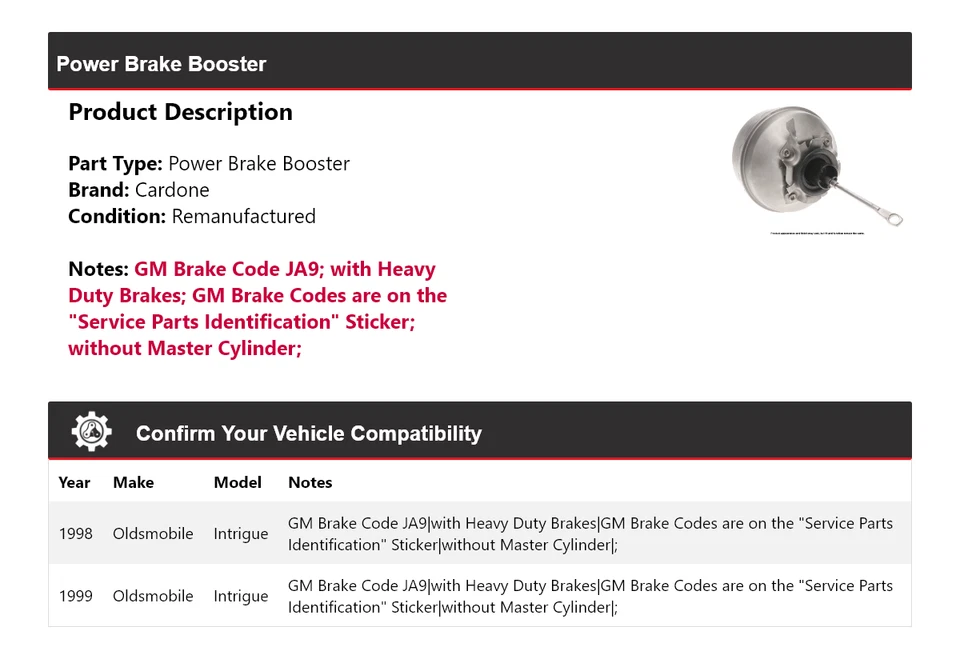 For 1998-1999 Oldsmobile Intrigue Power Brake Booster Cardone - Image 2 of 4