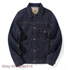 Mens Classic Jacket Selvedge Casual Washed Denim Coat Cotton Outerwear Vintage