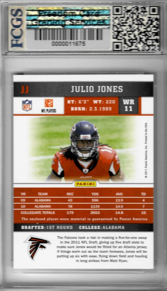 2011 Score Julio Jones RC Jersey #JJ Graded FCGS 10 GEM MINT — 第 2/2 张图片
