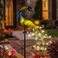 Solar Power Metal Peacock Light Garden LED Lawn Lamp Patio Landscape Light Decor