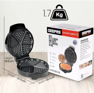 Geepas Waffelmaschine Antihaftbeschichtet 5 Herzen belgische Waffeleisen Maschine 1000 W