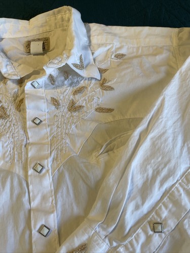 Vintage weißes Langarm, Druckknopf, Rockmount Ranch Wear Western Hemd 2XL, bestickt - Bild 6 von 24