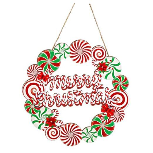 Huwena Merry Christmas Wreath Sign for Front Door Christmas Decoration Wooden