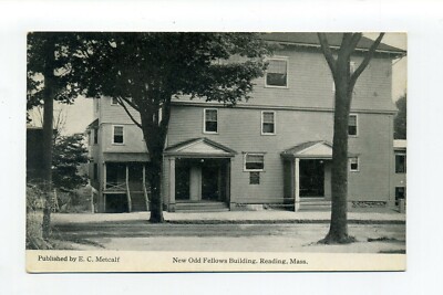 Reading MA Mass antique postcard, New Odd Fellows Building, fraternal order