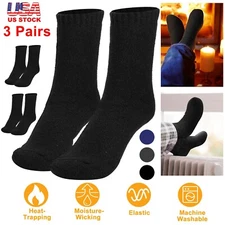 3 Pairs Men Thermal Warm Wool Elastic Socks Winter Heated Cozy Boots Size 6-11.5