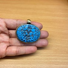ANCIENT ROMAN KING INTAGLIO SILVER COATED TURQUOISE STONE PENDANT