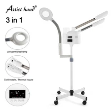 New Hot/Cold UV Ozone Facial Steamer 5X Magnifying Lamp LCD Beauty Spa Skin Care