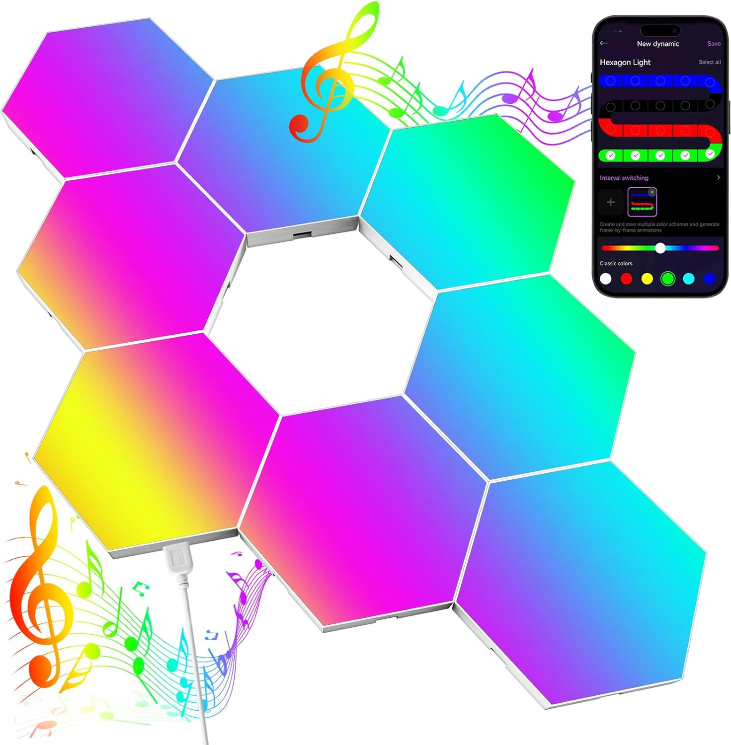 Decorazione Parete LED RGB Esagonale - 8 Pannelli Smart Modulari