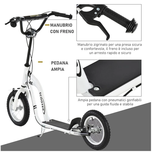 HOMCOM Monopattino Regolabile Ruote Grandi e Telaio in Metallo Max 100kg - Foto 6 di 10