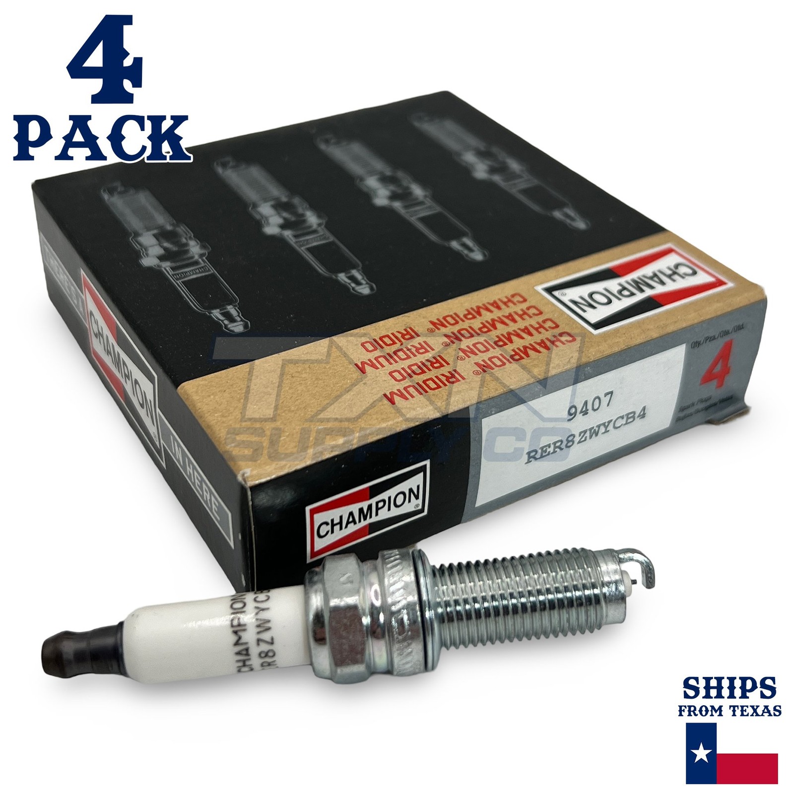 Champion 9407 Iridium Spark Plug RER8ZWYCB4 - 4 Pack