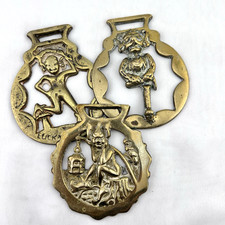 Brass Horse Medallion Lot of 3 Vintage English Imp Leprechaun Pixie Show Harness