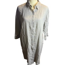 Tahari Linen Blend Button Front Shirt Dress, Gray, Size Medium