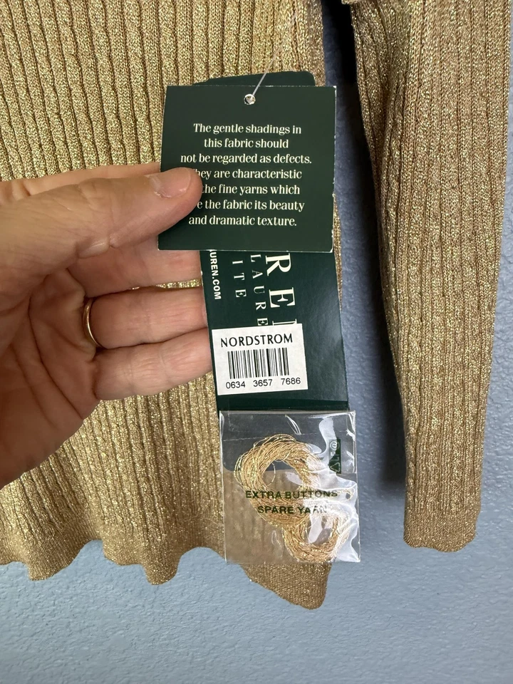 Suéter Lauren Ralph Lauren Mujer Grande Pequeño Dorado Metálico Mezcla Seda Nuevo con Etiquetas Foto 3 de 4