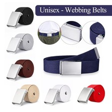 Image of Plain Canvas Cotton Fabric Unisex Quality Webbing Belt with Silver Buckle 38mm