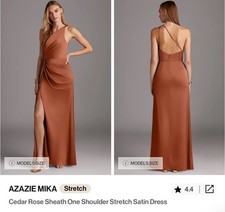 Cedar Rose Sheath One Shoulder Stretch Satin Bridesmaid Dress Azazie Mika