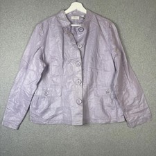 Chicos Size 2 Lavender Purple Metallic Sheen Linen button down jacket Pockets