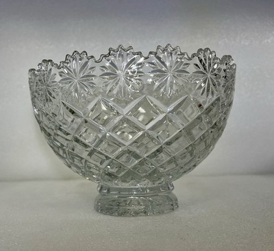 American Brilliant Daisy Checkered Heavy Bowl With Sawtooth Edge Cut Glass
