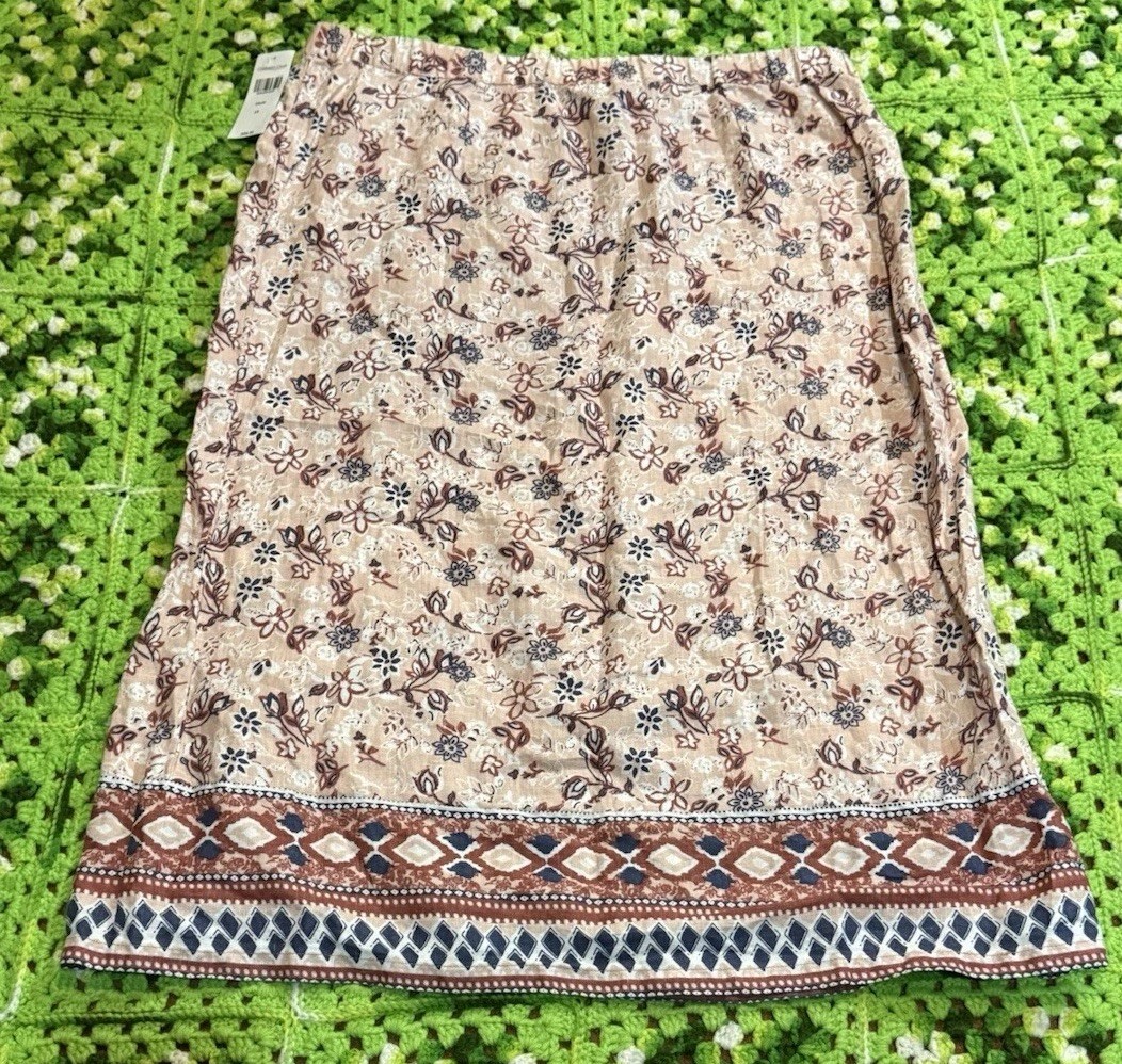Coldwater Creek  skirt floral print Linen Boho 1X Classic Comfort Spring