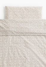 H M Home Light Beige Floral Patterned Cotton Baby Crib Duvet Cover Set NIB