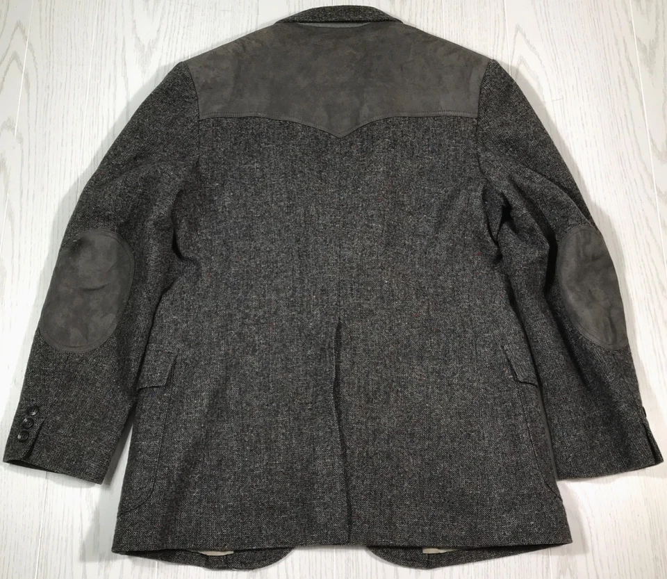 Vintage Pendleton Wool Blazer 42R Western Yoke Tweed Suede Trim Gray Sports Coat - Image 2 of 4