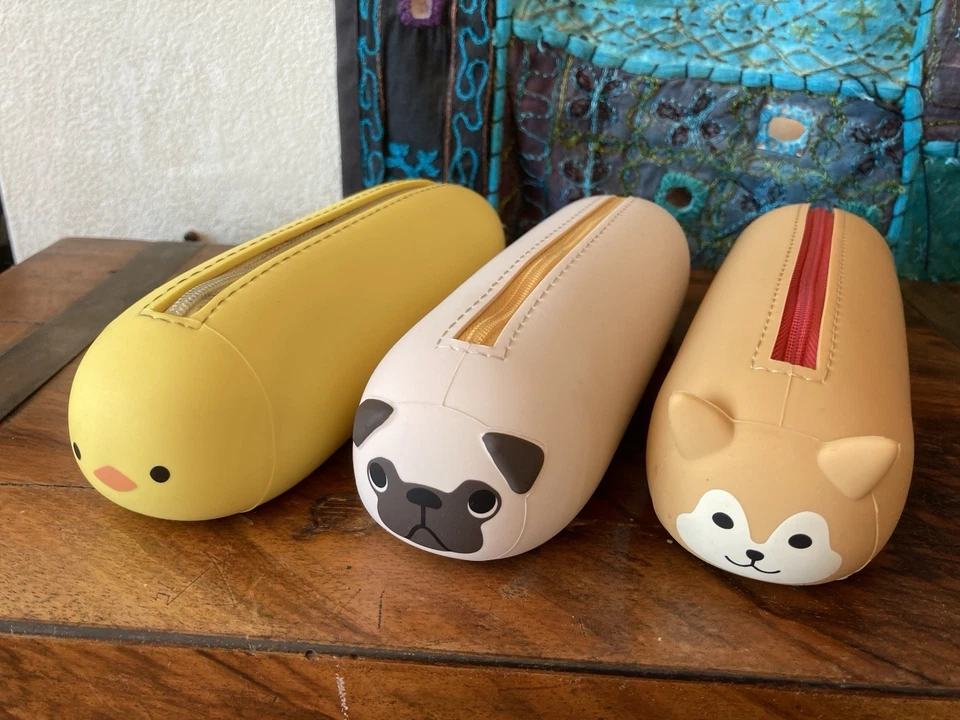 Lihit Lab horizontale Federmäppchen mit Reißverschluss x3 A-7881 Küken, Mops und Katze