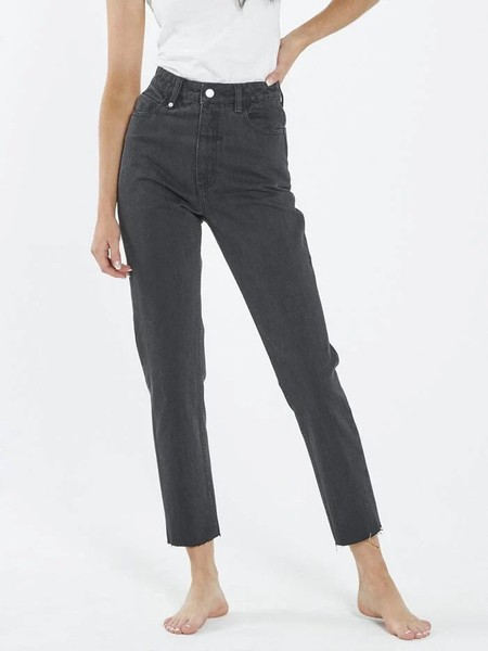 Thrills Casey Slim Straight Jeans Womens 6 Black Denim Raw Hem Crop Indie Sleaze