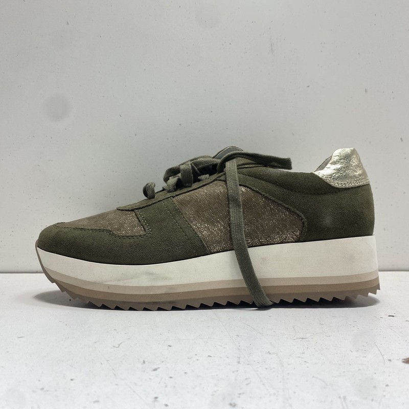 Joie Olive Green Suede Gold Metallic Platform Sneakers Women's Size 8.5