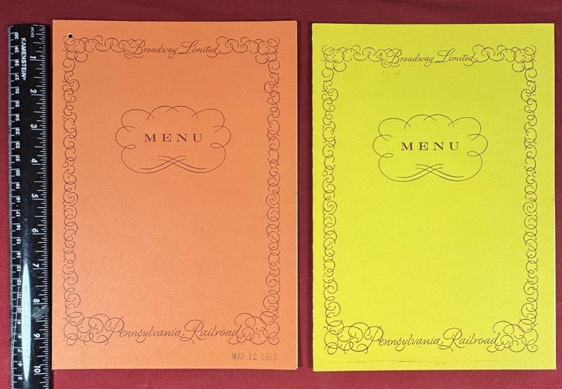 Pennsylvania RR Broadway Limited Breakfast and Dinner Menus
