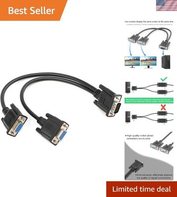 VGA Splitter Cable Dual VGA Monitor Y Cable 1 Male to 2 Female Adapter Converter