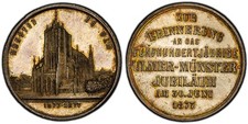 GERMAN ST. Ulm. 1877 AR Medal. PCGS MS62 500th anniv of the cathedral