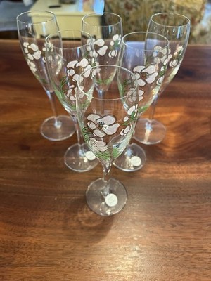 PERRIER JOUET BELLE EPOQUE FLEUR CHAMPAGNE FLUTE HAND PAINTED SET OF 2 VINTAGE 