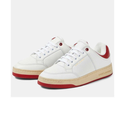 Saint Laurent SL/61 Low Top Lace-Up Leather Sneakers White/Red/Beige 7136002W4AA