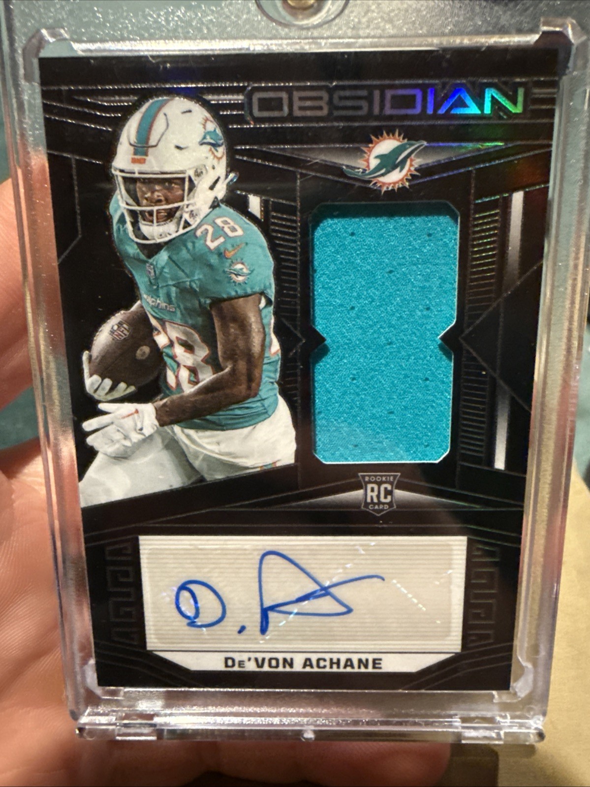2023 Panini Obsidian De'Von Achane RC Rookie Patch AUTO RPA #/199 Dolphins 🔥