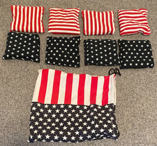 Cornhole Set of 8 Bean Bags Toss Stars Stripes Americana Patriotic Picnic