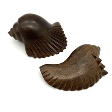 Set of 2 Hand Carved Wood Ironwood Seashell Nautical Décor 7" Conch Shells
