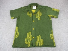 OAS Terry Shirt Mens Medium Green Mezcal Cuba Cactus Button Front Cotton Resort