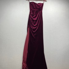 Windsor Gown Dress Womens S Burgundy Velvet Strapless Ruched Slit Formal Evening
