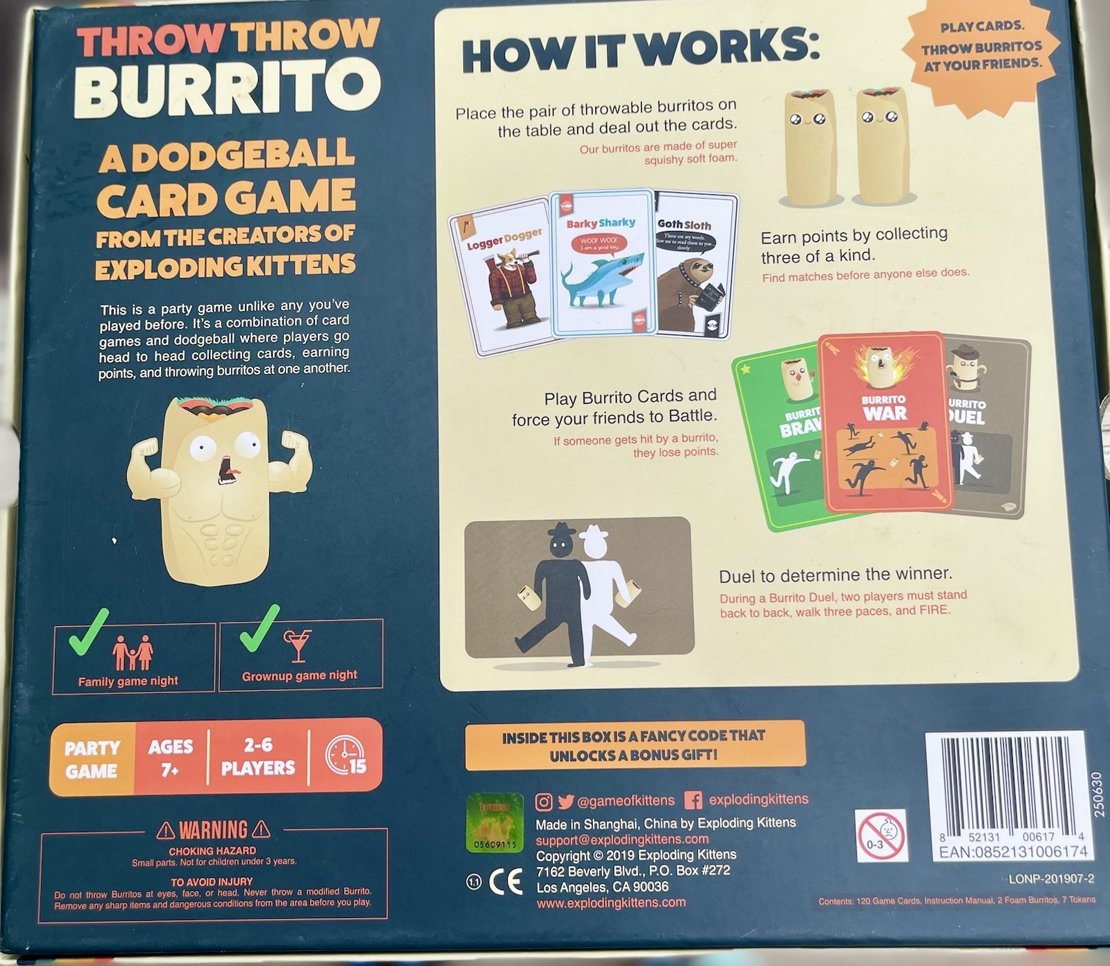 Exploding Kittens Throw Throw Burrito Dodgeball Card Game 2-6 Players Ages 7+