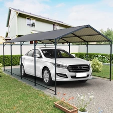 12x21 FT Metal Carport Heavy Duty Carport Galvanized Steel Roof for Car Black