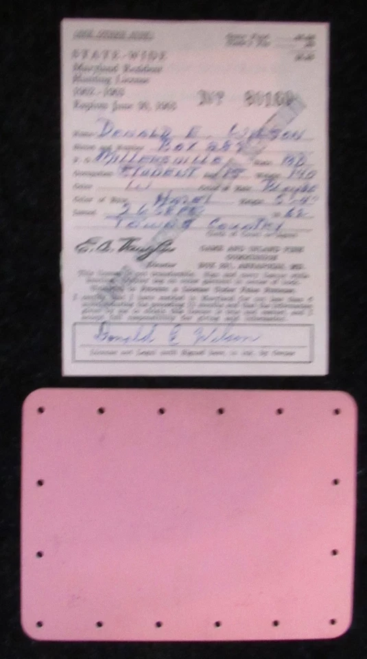 1962 Maryland Big Game Hunting Stamp  on License with Back Tag - Image 2 of 2