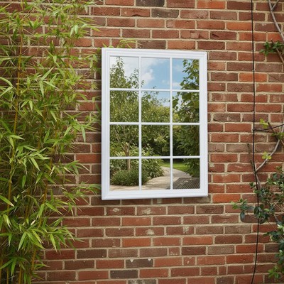 Großer matt weißer Fensterspiegel Landhaus rustikal Vintage Wanddeko