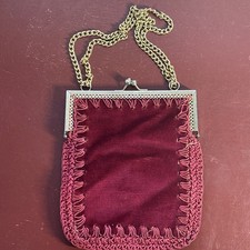 Vtg 40s 50s Red Velvet Purse Handbag Gold Ton...