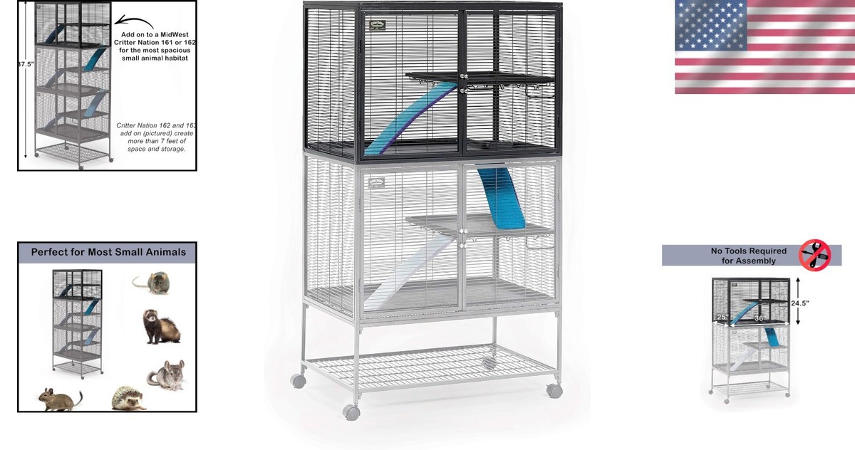 MidWest Homes for Pets Critter Nation Deluxe Small Animal Cage - Two - 91.5 x 61 x 160 cm (L x W x H) - Model 162 - Quartz Grey MidWest Homes for Pets Critter Nation Deluxe Small Animal Cage - Two - 91.5 x 61 x 160 cm (L x W x H) - Model 162 - Quartz Grey