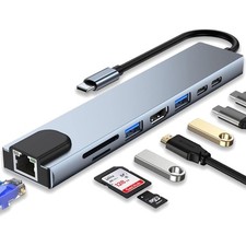 USB C Hub 8 in 1 Adapter with 4K HDMI, 100W PD, USB 3.0, Ethernet