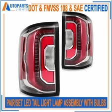 PAIR/SET For 2016-2018 GMC Sierra 1500 OE Style LED Tail Light Assembly W/ Bulbs